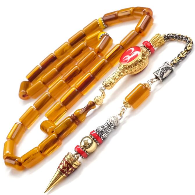 Sarı Hareli Osmanlı Renk Sıkma Kehribar Tesbih - Tesbihcibaba