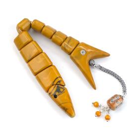 Sarı Hareli Sıkma Kehribar Tesbih - 1