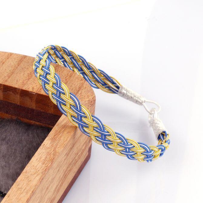 Sarı Lacivert Renkli Gümüş Kazaz Bileklik - Tesbihcibaba