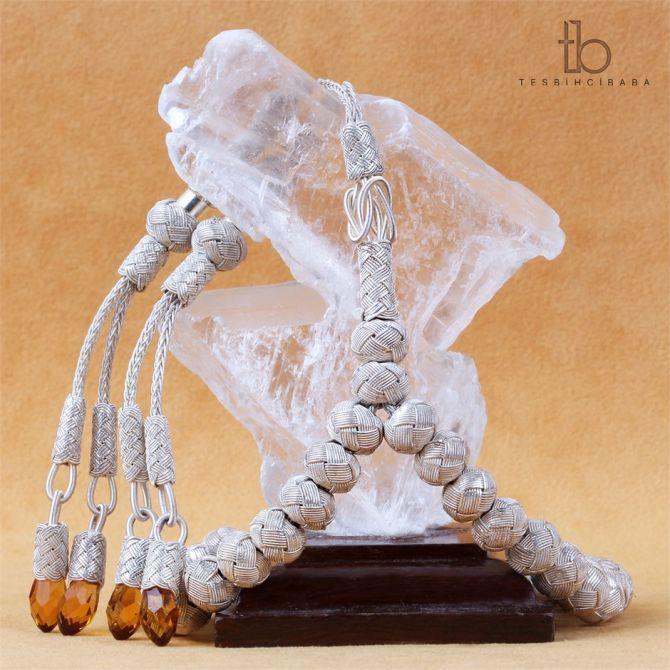 Sarı Taşlı El Örmesi Kazaziye Tesbih - Tesbihcibaba