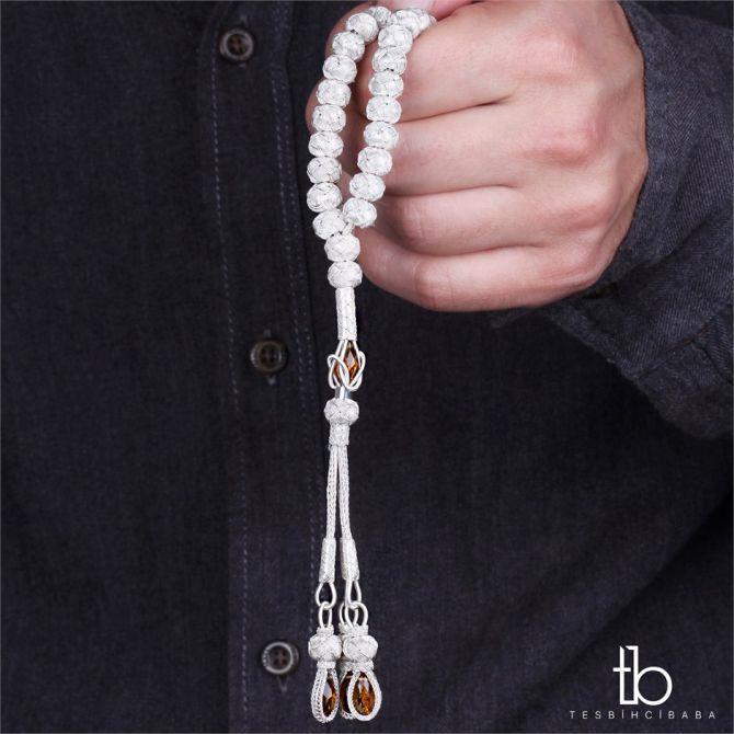 Sarı Taşlı Özel Tasarım El Örmesi Kazaz Tesbih - Tesbihcibaba