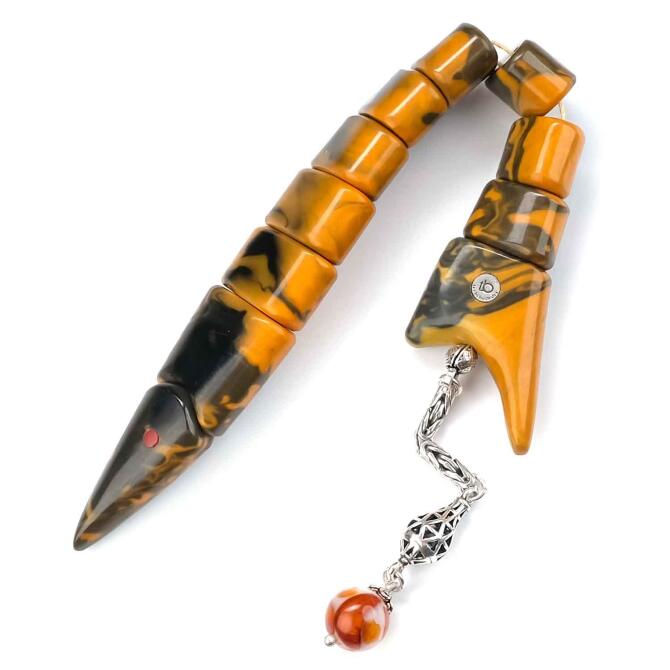 Sarı Yeşil Mozaik Sıkma Kehribar Balık Tesbih - Tesbihcibaba