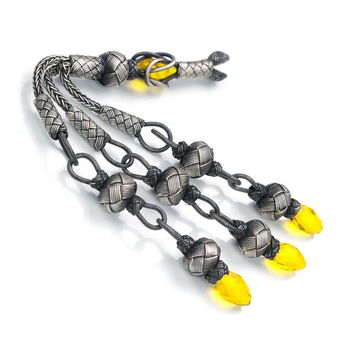 Sarı Zİrkon Taşlı El Örmesi Kazaz Tesbih Püskülü - Tesbihcibaba