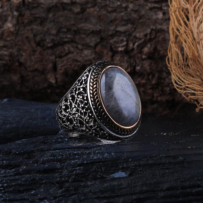 Labrodorit Stone-set Nadir Süzme Color Men's Silver Ring