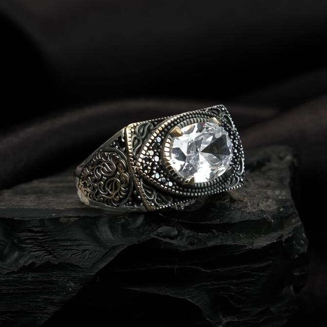 Şeffaf Renkte Özel Üretim Gümüş Yüzük - Tesbihcibaba