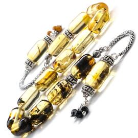 Şeffaf Yapısıyla Kapsül Fosilli Zaza Damla Kehribar Tesbih - Tesbihcibaba