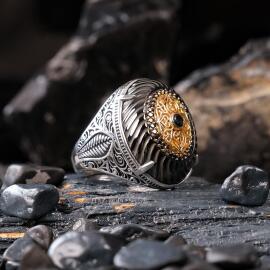 Şehzade Model Gold Tasarım Gümüş Yüzük - 2