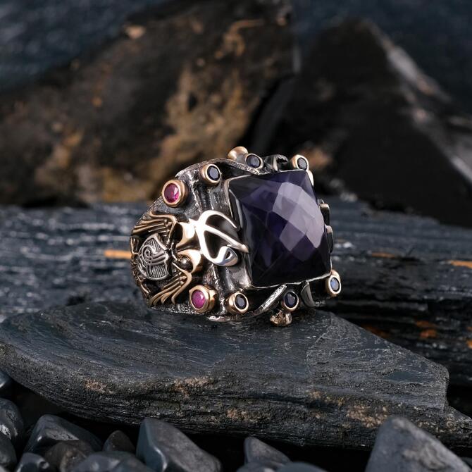 Seljuk Eagle Sapphire Stone-set Silver Ring