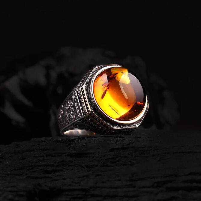 Seljuk Bal Amber Stone-set Silver Ring