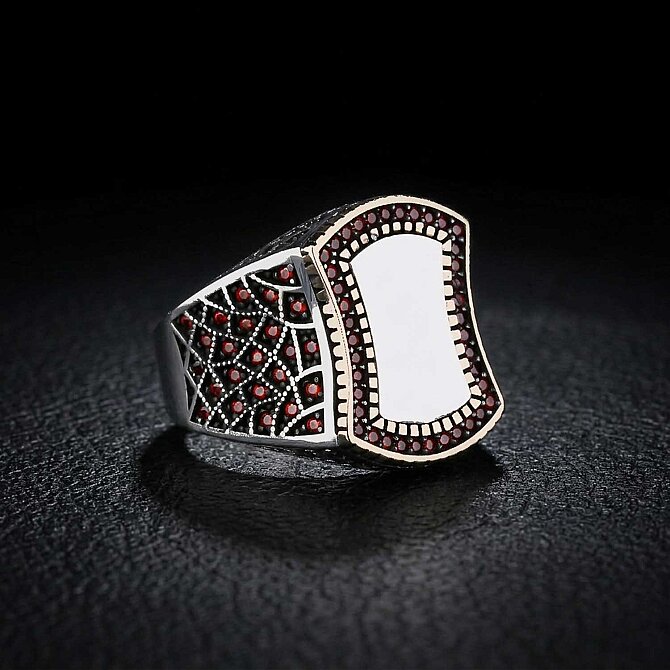 Seljuk Zircon Engraved Silver Ring