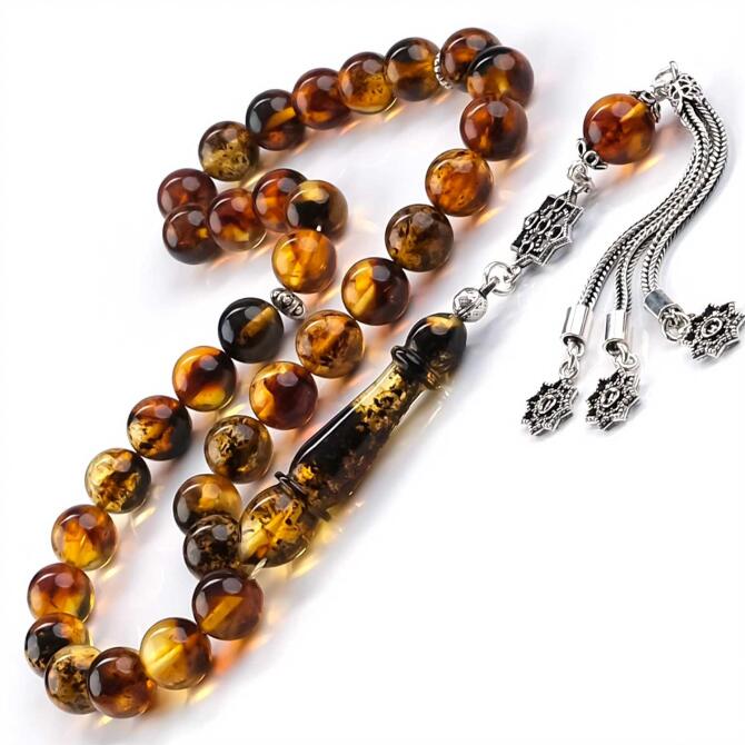 Selçuklu Yıldızı Misket Fosilli Damla Kehribar Tesbih - Tesbihcibaba