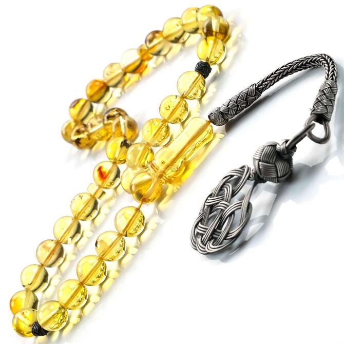 Şems Püskül Misket Fosilli Damla Kehribar Tesbih - Tesbihcibaba