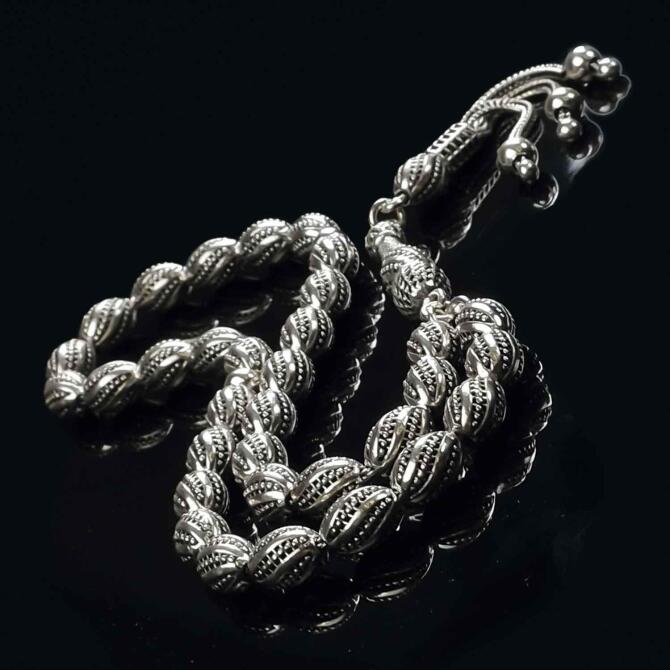 Şems Sarmal Yapısıyla 925 Ayar Gümüş Tesbih - Tesbihcibaba