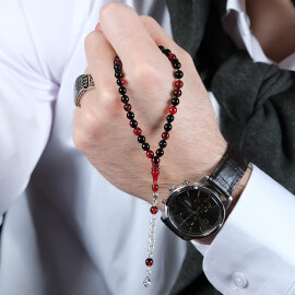 Serçe Boy Gece Kızılı Ateş Kehribarı Tesbih - 1