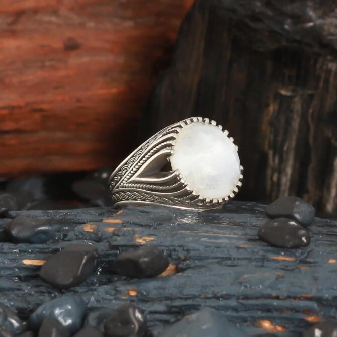 Sertifikalı Ay Taşı Gümüş Yüzük - Tesbihcibaba