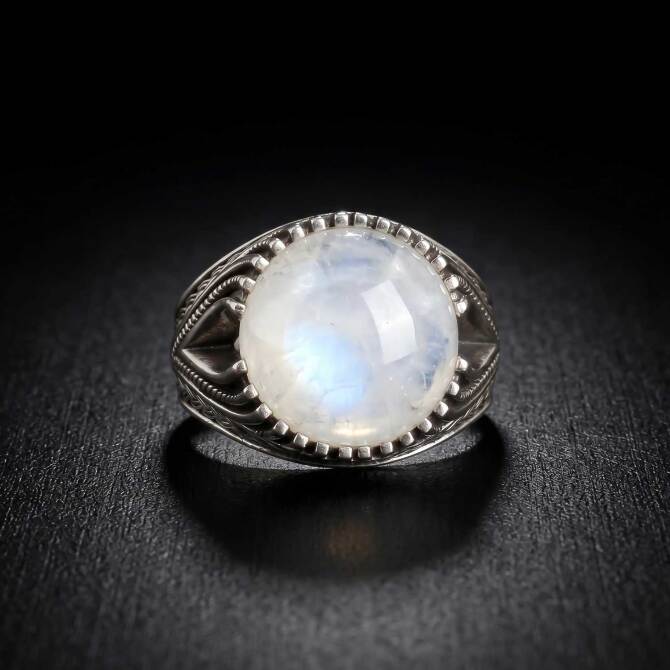 Sertifikalı Ay Taşı 925 Ayar Gümüş Yüzük - Tesbihcibaba