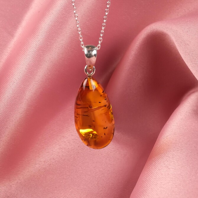 Certified Fossil Drop Amber Women's Necklace