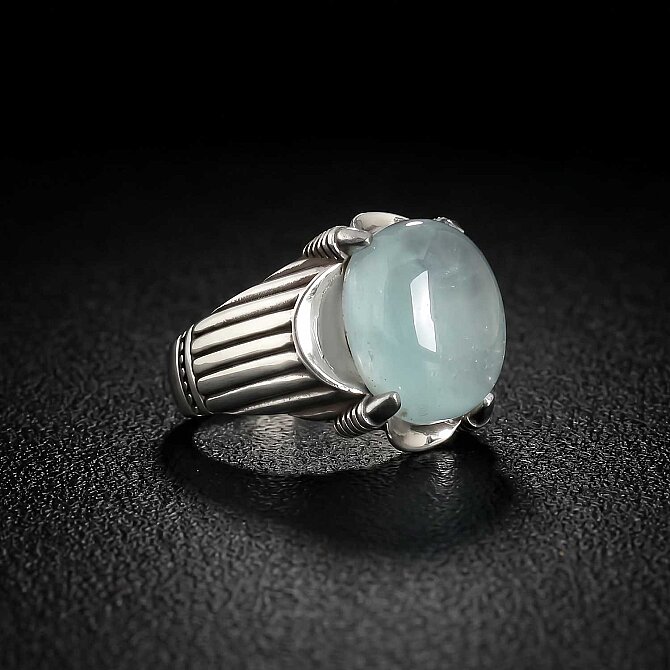 Sertifikalı Pençe Tasarım Blue Topaz Taşı Gümüş Yüzük - Tesbihcibaba
