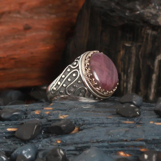 Sertifikalı Saf Yakut Kalemkar Gümüş Yüzük - Tesbihcibaba