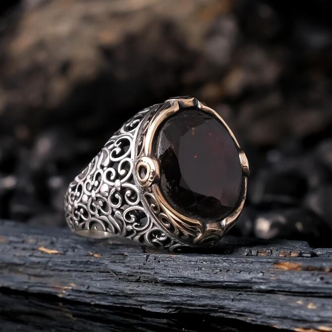 Şifa Stone Orjinal Lal Stone-set 925 K Certified Silver Ring
