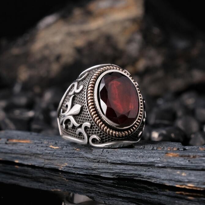 Şifa Stone Orjinal Lal Stone-set 925 K Certified Silver Ring