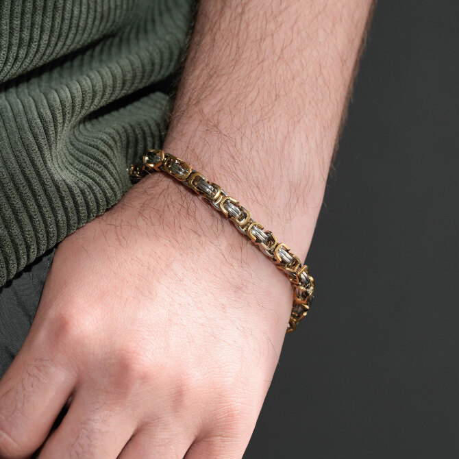 Silver Gold Zincir Çelik Bileklik - Tesbihcibaba