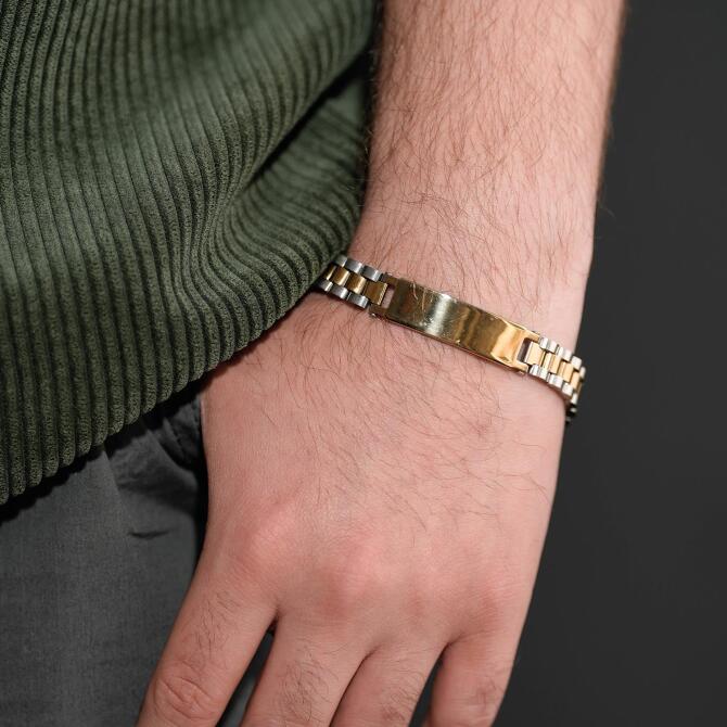 Silver Gold Kordon Çelik Bileklik - Tesbihcibaba