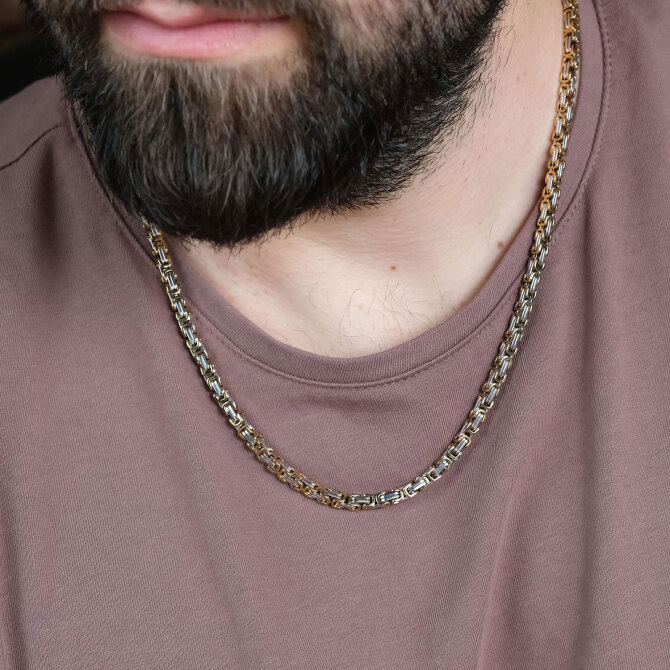 Silver Gold Zincir 316L Çelik Kolye - Tesbihcibaba