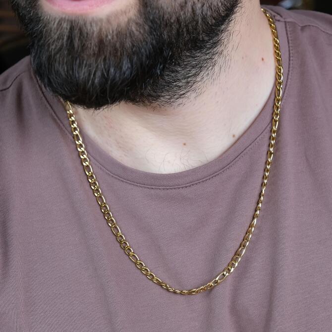 Gold Zincir İşlemeli 316L Çelik Kolye - Tesbihcibaba