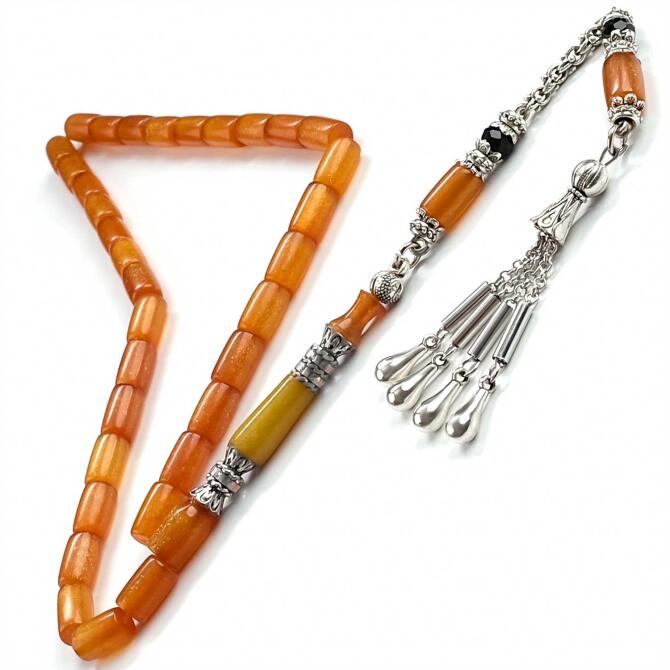 Simli Nakkaş Kesme Model Sıkma Kehribar Tesbih - Tesbihcibaba