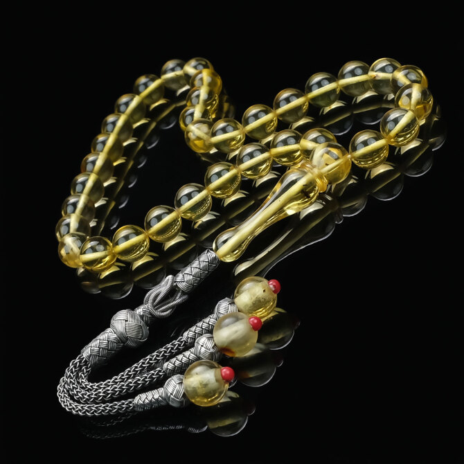 Sinek Fosilli El Örmesi Kazaz Kamçılı Damla Kehribar Tesbih - Tesbihcibaba