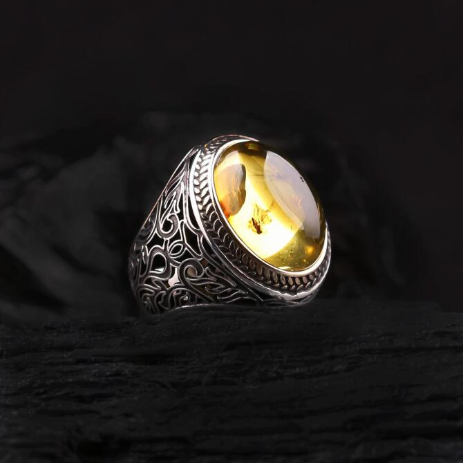 Sinek Fossil Karayip Amber Silver Ring
