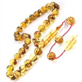 Sistemli Misket Kesim Fosilli Damla Kehribar Tesbih - 1