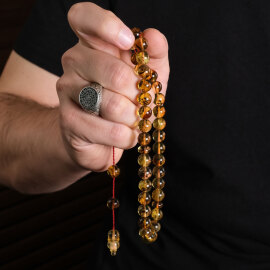 Sistemli Misket Kesim Fosilli Damla Kehribar Tesbih - 2