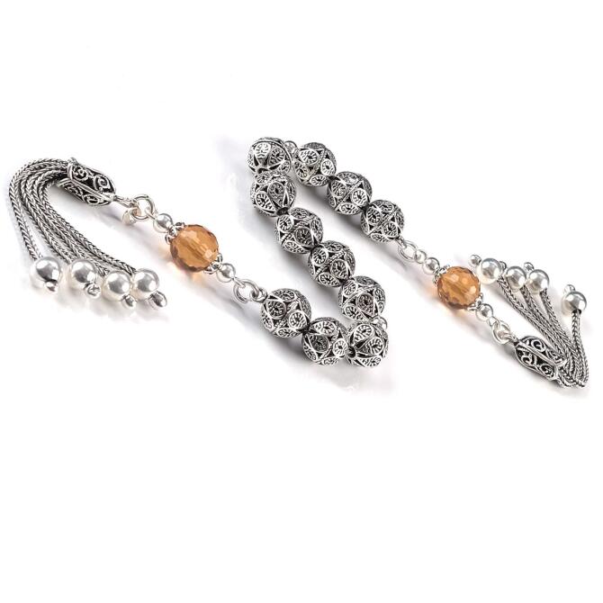 Sitrin Taşlı 925 Ayar Gümüş Zaza Tesbih - Tesbihcibaba