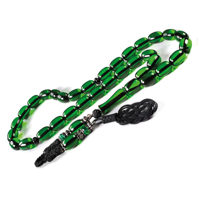 Siyah Bafon Kazaz Gece Yeşili Sıkma Kehribar Tesbih - Tesbihcibaba