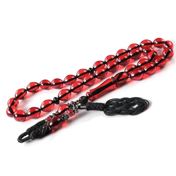 Siyah Bafon Kazaz Kızıl Ateş Kehribar Tesbih - Tesbihcibaba