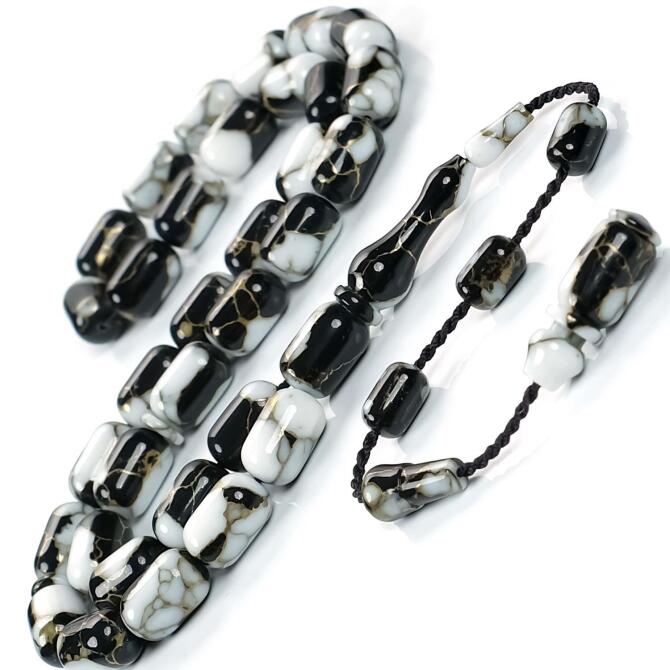 Siyah Beyaz Rengiyle Arizona Firüzesi Usta İşi Tesbih - Tesbihcibaba