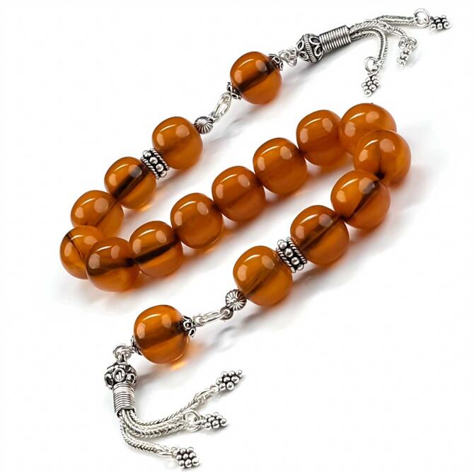 Siyah Haresiyle Zaza Sıkma Kehribar Tesbih - Tesbihcibaba