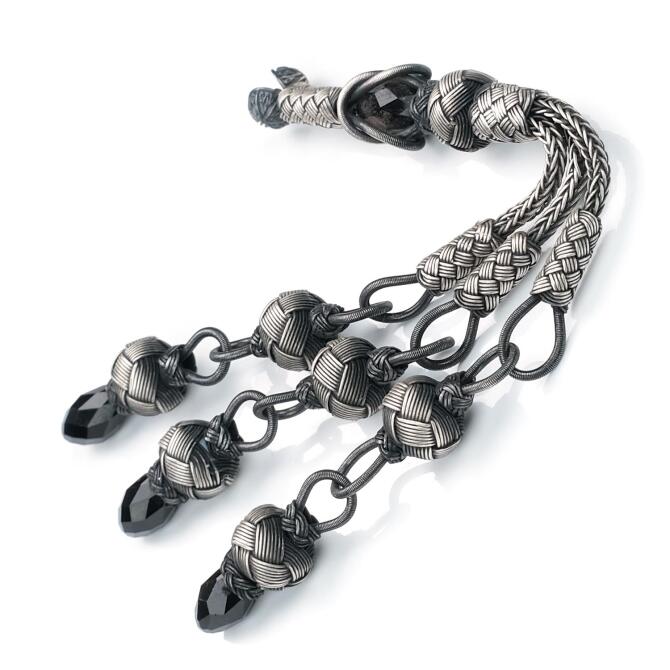 Siyah Zirkon Taşlı El Örmesi Kazaz Tesbih Püskülü - Tesbihcibaba