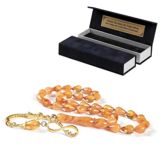 Sonsuz Aşk-Gözyaşı Kesim Sıkma Kehribar İsimli Tesbih - Tesbihcibaba