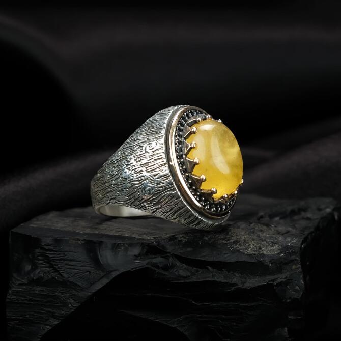 Stone Kasa Damla Kehribar Yüzük - Tesbihcibaba