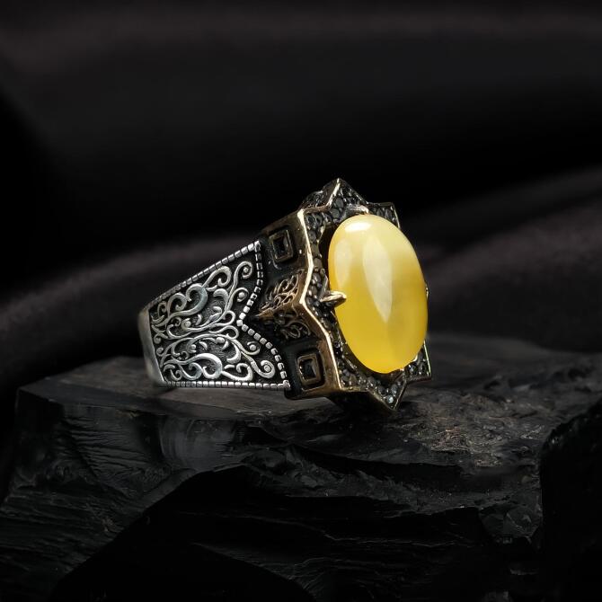 Süleymaniye Model Damla Kehribar Yüzük - Tesbihcibaba