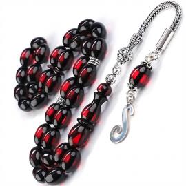 Sürmeli Kırmızı Harf Tasarım Ateş Kehribarı Tesbih - 2