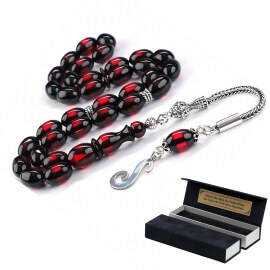 Sürmeli Kırmızı Harf Tasarım Ateş Kehribarı Tesbih - 1