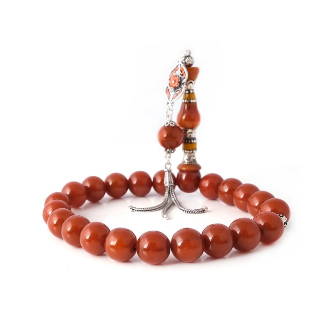 Sütlü Kahve Nakkaş İmame Maskot Sıkma Kehribar Tesbih - Tesbihcibaba