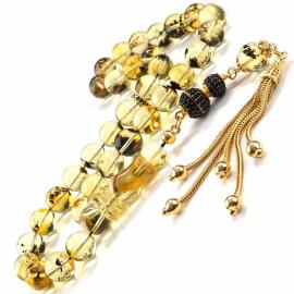 Tamamen Şeffaf Fosilli Damla Kehribar Tesbih - Tesbihcibaba