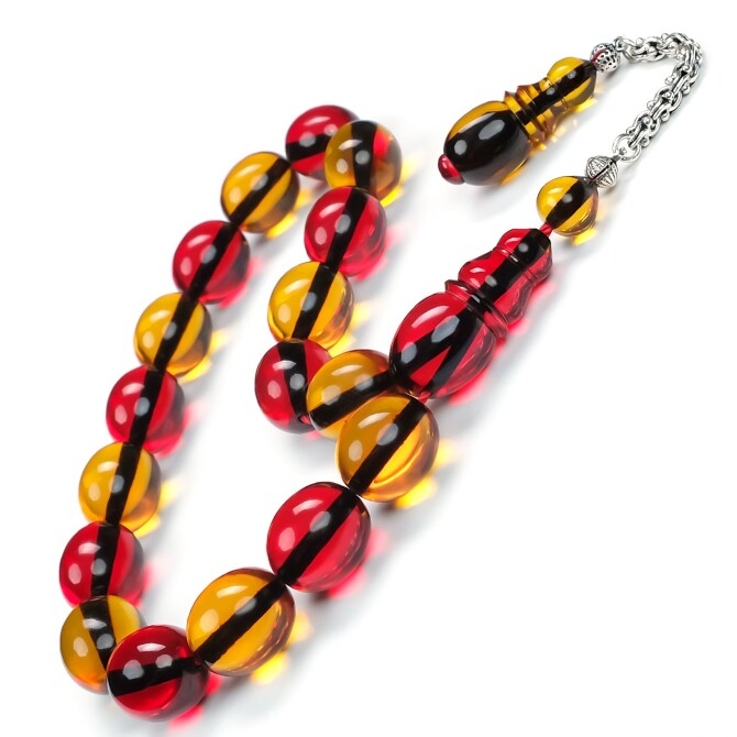 Tarafını Seç Maskot Sarı Kırmızı Sıkma Kehribar Tesbih - Tesbihcibaba