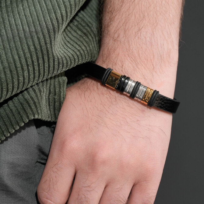 Tarz Dizim Deri Çelik Bileklik - Tesbihcibaba