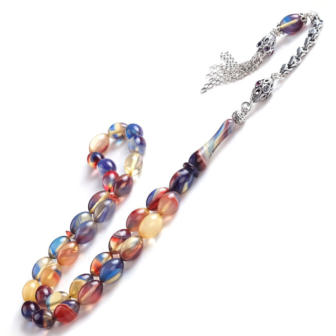 Tarz Renkler Mozaik Sıkma Kehribar Tesbih - Tesbihcibaba